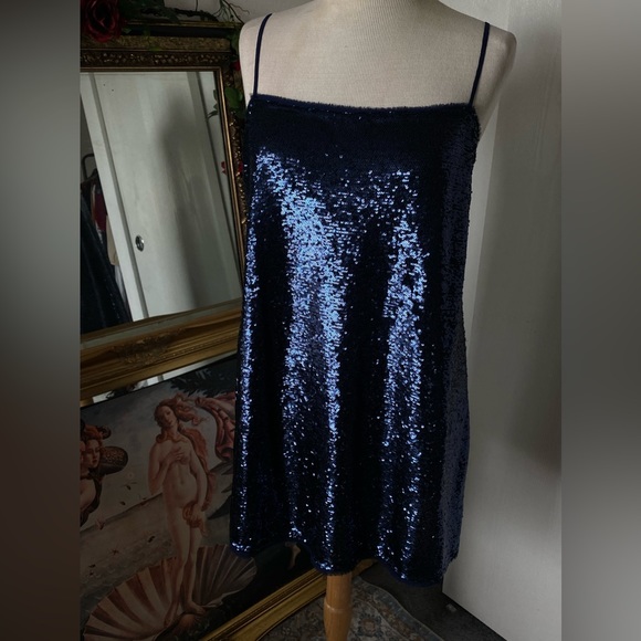 NWOT Free People Time to Shine navy blue sequin sparkly swing cami slip dress ✨ - Picture 11 of 15